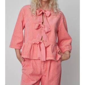 NEW STELLA NOVA corduroy bow blouse in pink